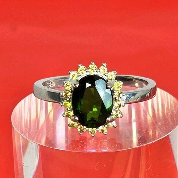 925 Sterling Silver Ring with Naturatl Chrome Diopside & Sapphire Gems - Picture 3 of 10